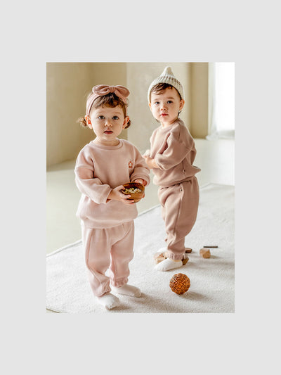 Ribbed baby sweatsuit set  |  Beige