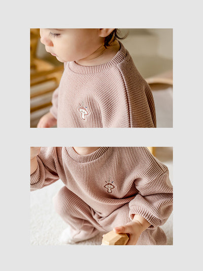 Ribbed baby sweatsuit set  |  Beige