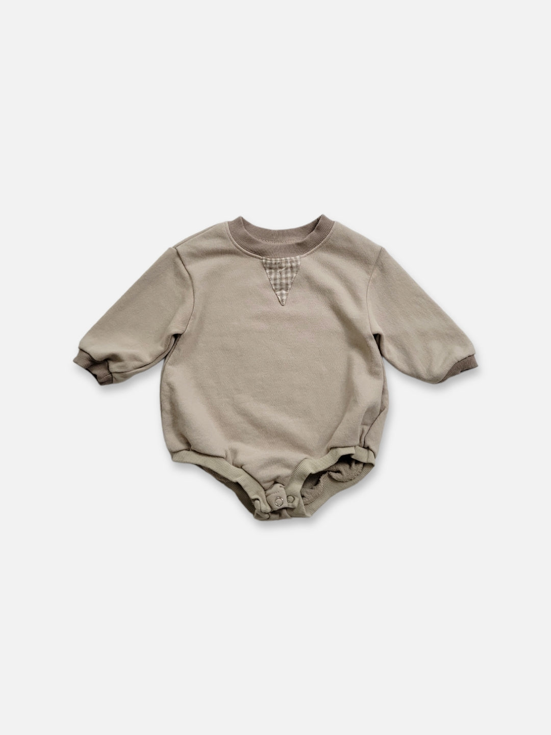 Gingham patch onesie | Beige
