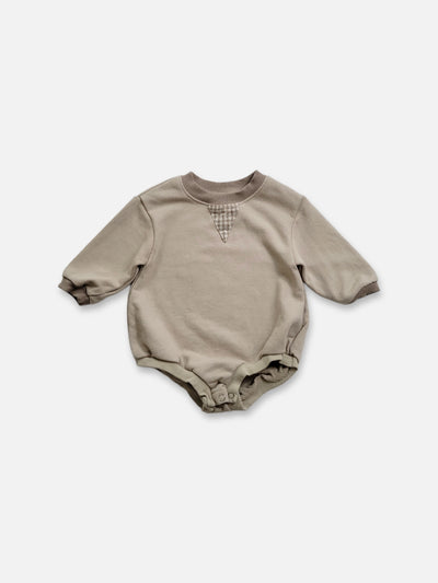 Gingham patch onesie | Beige
