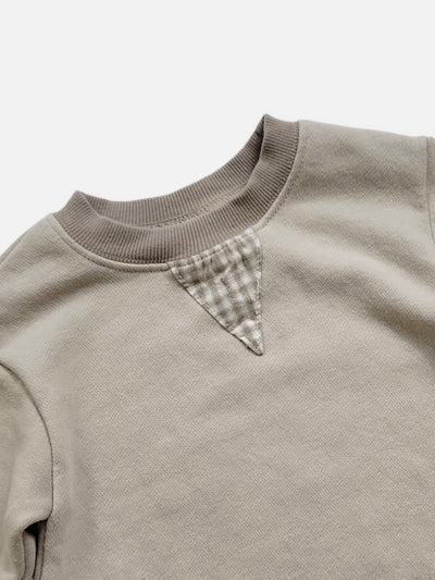 Gingham patch onesie | Beige