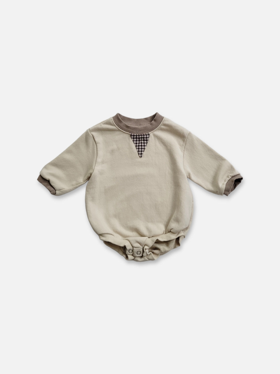 Gingham patch onesie | Oatmeal