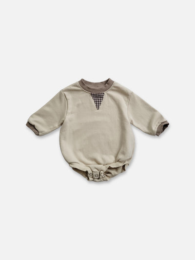 Gingham patch onesie | Oatmeal
