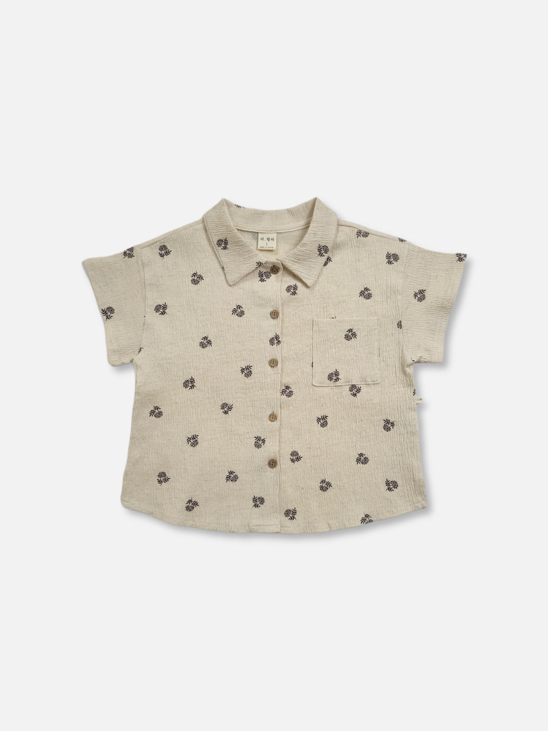 Gender Neutral Kids Oatmeal Aloha Shirt | Flower on cream