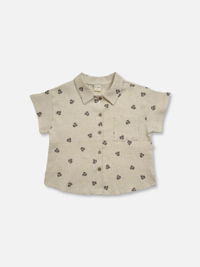 Gender Neutral Kids Oatmeal Aloha Shirt | Flower on cream