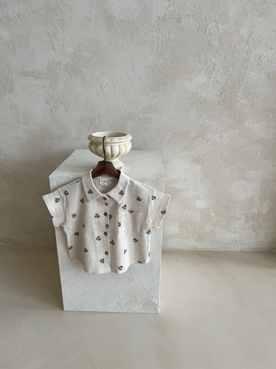 Gender Neutral Kids Oatmeal Aloha Shirt | Flower on cream