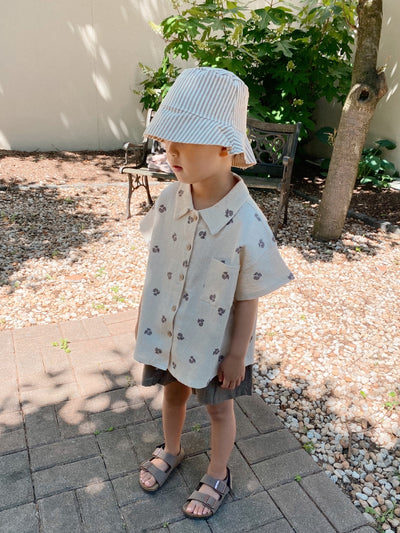 Gender Neutral Kids Oatmeal Aloha Shirt | Flower on cream